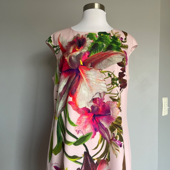 Ted Baker Ramonda Symmetrical Orchid Print Floral Leaves Tunic Dress Barbie Pink - Picture 11 of 15